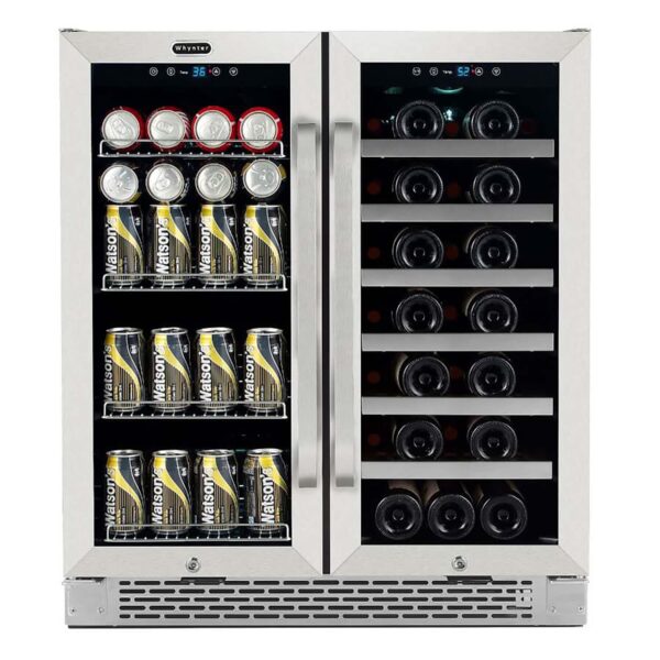 Whynter BWB-3388FDS/BWB-3388FDSa 30″ Built-In French Door Dual Zone 33 Bottle Wine Refrigerator 112 Can Beverage Center