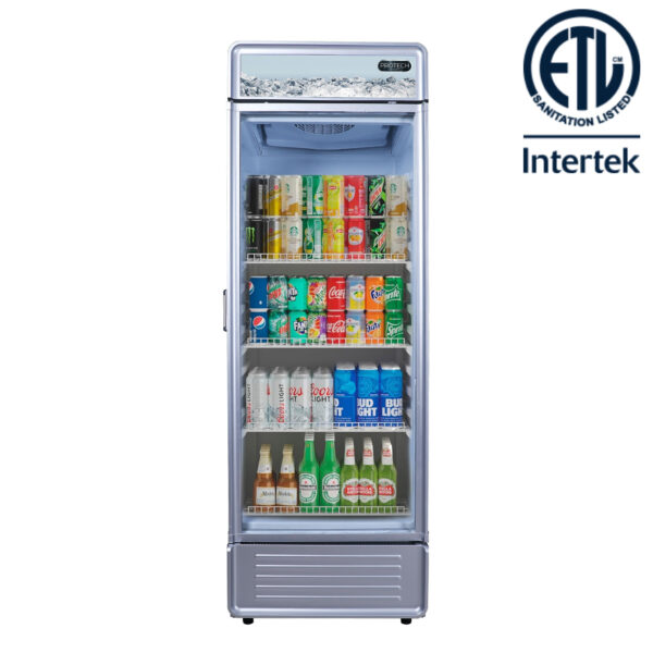 PROTECH CBC-1200WG Commercial Merchandiser Refrigerator - 12.2 Cu Ft Beverage Display Cooler with Customizable Logo Display & ETL Sanitation Certification